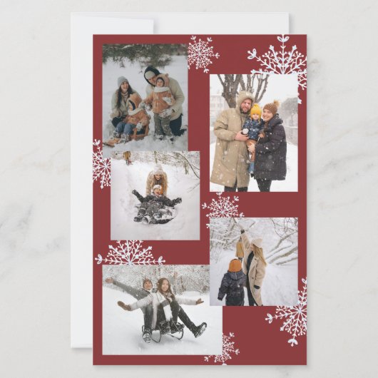 予算クリスマス6写真コラージュ赤いホリデーカード (裏面)