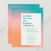 予算グラデーションティール（緑がかった色）ピンク抽象芸術結婚式の招待 (正面/裏面)