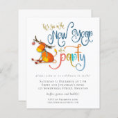 予算グリッターおもしろいディアニューイヤーパーティー招待状 (正面/裏面)