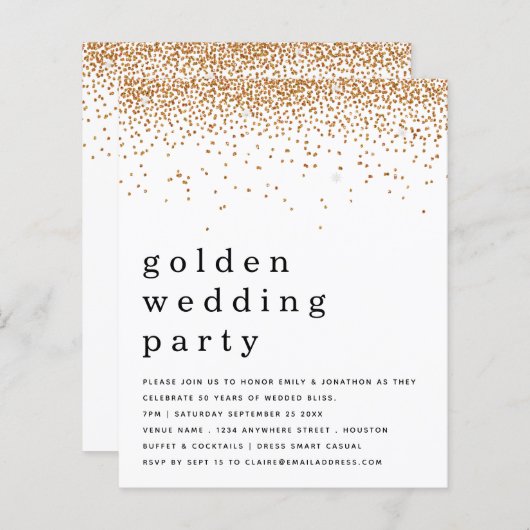 予算グリッターゴールデンウェディングパーティー招待状 (正面/裏面)