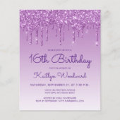 予算グリッタードリップパープル16th誕生日招待状 (正面)