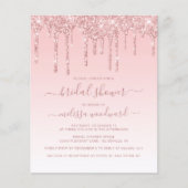 予算グリッタードリップピンクブライダルシャワー招待状 (正面)