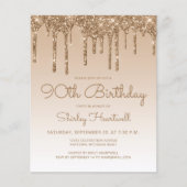予算グリッタードリップ金ゴールド90th誕生日招待状 (正面)