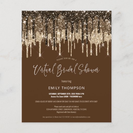 予算グリッターバーチャルブライダルシャワーの招待 (正面)