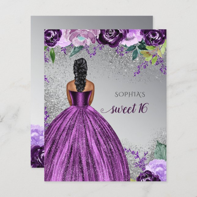 予算グリッターパープルドレススウィート16歳 (正面/裏面)