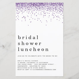 予算グリッターパープルブライダルシャワーランチ招待状