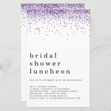 予算グリッターパープルブライダルシャワーランチ招待状