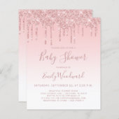 予算グリッターピンクガールベビーシャワー招待状 (正面/裏面)