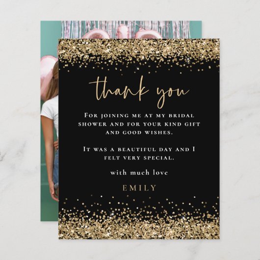予算グリッターフォトブライダルシャワーブラックサンキューサイト (正面/裏面)