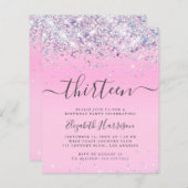 予算グリッター13th誕生日パーティーへの招待 (正面/裏面)