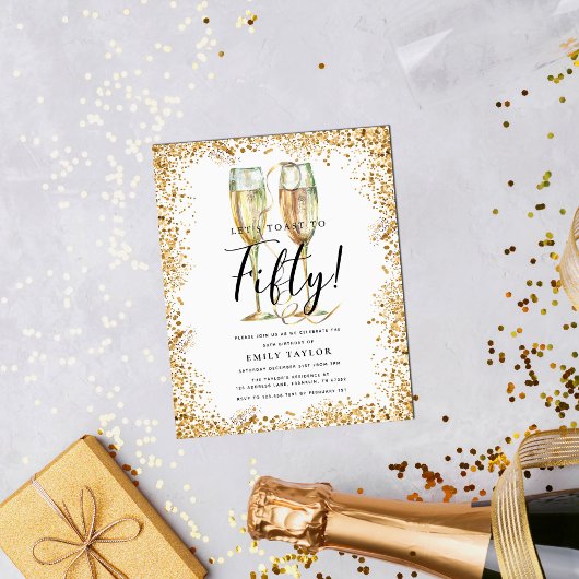 予算グリッター50th誕生日パーティーへの招待 チラシ