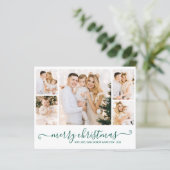 予算グリーンスクリプト5フォトコラージクリスマスカード (スタンド正面)