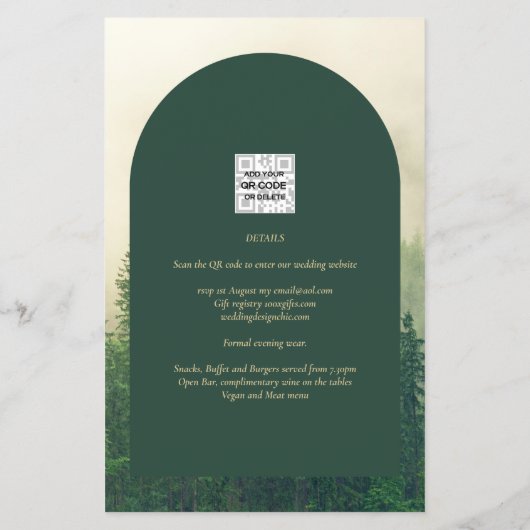 予算グリーンフォレスト松の木の結婚式を招待 チラシ (裏面)