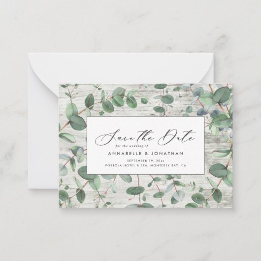 予算グリーンユーカリ白木保存日 ノートカード (正面)