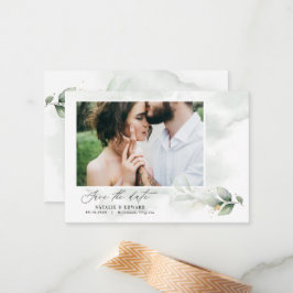 予算グリーンユーカリ結婚式の日付を保存 ノートカード