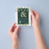 予算グリーン写真ウェディング招待QRコードF チラシ (手)