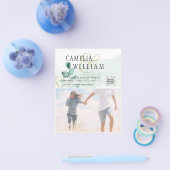 予算グリーン写真結婚式Save The Date QRコード チラシ (シングル)