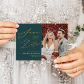 予算グリーン金ゴールドスクリプトウェディング日付の保存 チラシ