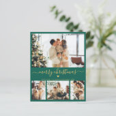 予算グリーン金ゴールド4フォトコラージュクリスマスカード (スタンド正面)