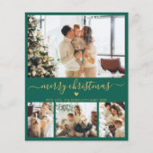 予算グリーン金ゴールド4フォトコラージュクリスマスカード (正面)