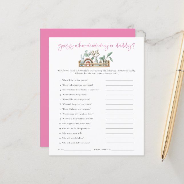 予算ゲーム推測ママパパピンク赤ちゃんシャワー (正面/裏面インサイチュ)