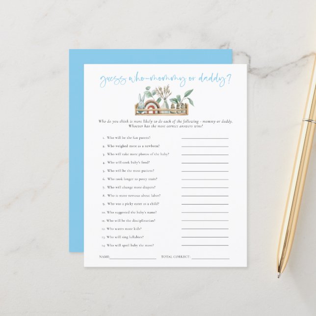 予算ゲーム推測ママパパブルーベビーシャワー (正面/裏面インサイチュ)