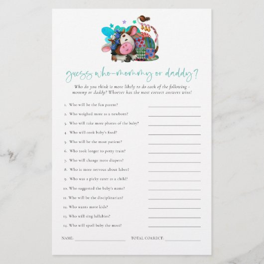 予算ゲーム推測ママパパ牛の赤ちゃんシャワー (正面)