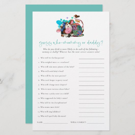 予算ゲーム推測ママパパ牛の赤ちゃんシャワー (正面/裏面)