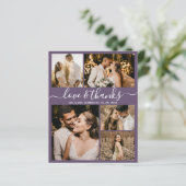 予算コラージュ紫結婚のサンキューカード (スタンド正面)