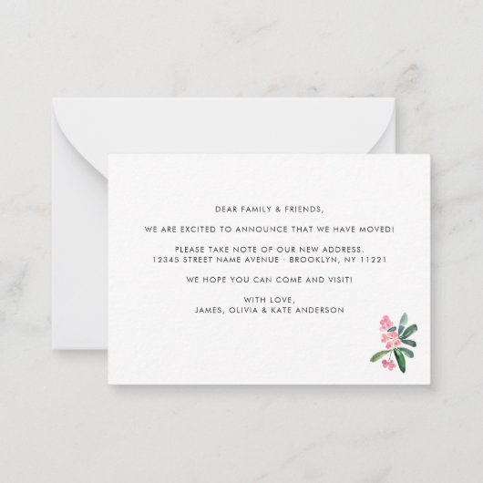 予算サボテン引っ越しましたホームの移動発表 ノートカード (裏面)