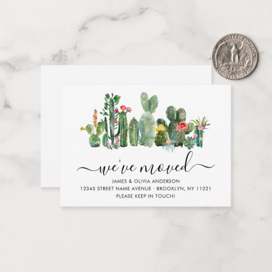 予算サボテン引っ越しました新規ホーム移動カード ノートカード (正面/裏面インサイチュ)