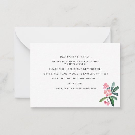 予算サボテン引っ越しました新規ホーム移動カード ノートカード (裏面)