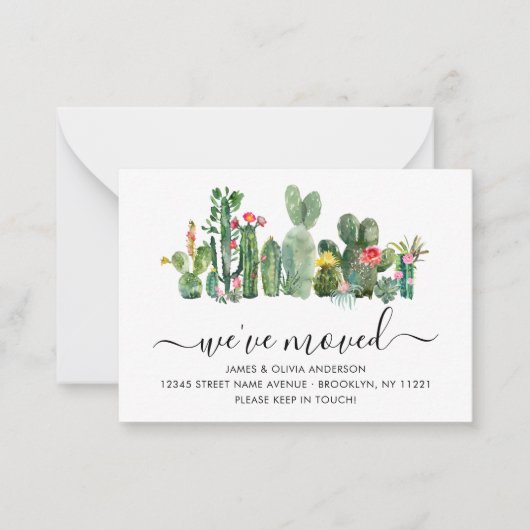 予算サボテン引っ越しました新規ホーム移動カード ノートカード (正面)