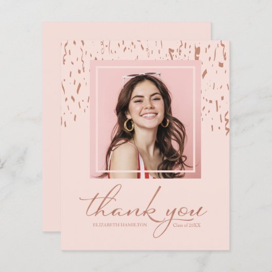 予算サンキューカード紙吹雪卒業写真 (正面/裏面)
