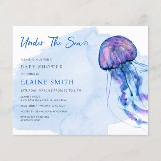 予算ザシークラゲのベビーシャワー招待状 (正面)