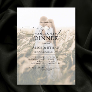 予算シックなスクリプトフォトリハーサルディナー インビテーションポストカード