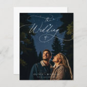 予算シックなスクリプトロマンチック結婚の写真招待状 (正面/裏面)