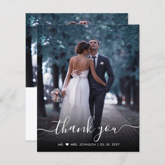 予算シックなスクリプト結婚写真のサンキューカード (正面/裏面)