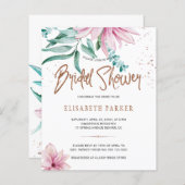 予算シックなフローラピンクのブライダルシャワー招待 (正面/裏面)