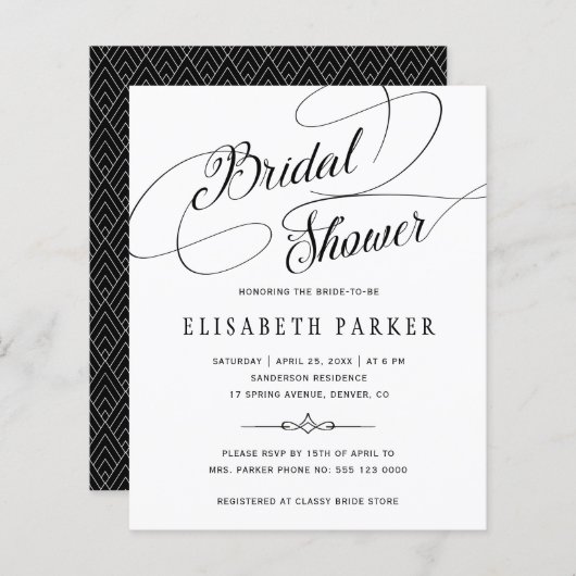 予算シックな書道のブライダルシャワーの招待 (正面/裏面)