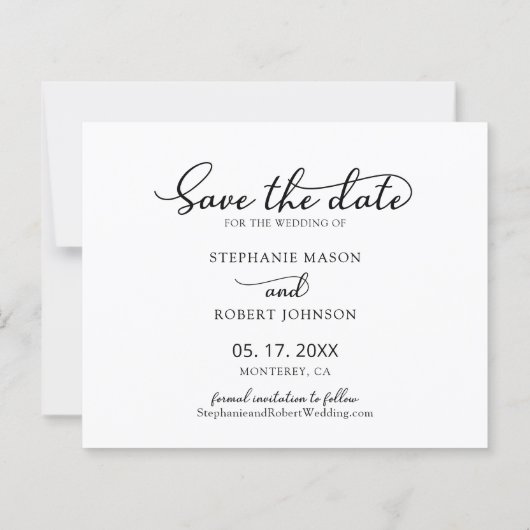 予算シック3フォトウェディング日付カードを保存 (裏面)