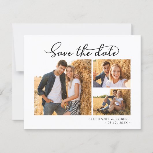 予算シック3フォトウェディング日付カードを保存 (正面)