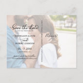 予算シック3フォトコラージュ結婚式の日付を保存 案内ポストカード (裏面)
