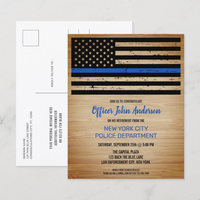 予算シンブルーライン警察退職招待状 (正面/裏面)