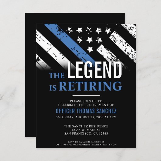 予算シンブルーライン警察退職招待状 (正面/裏面)