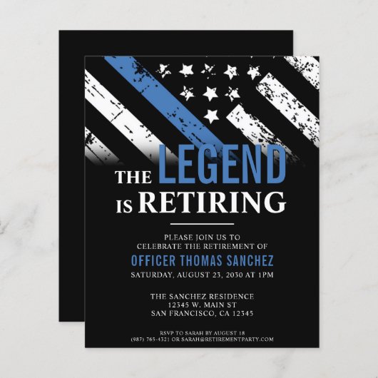 予算シンブルーライン警察退職招待状 (正面/裏面)