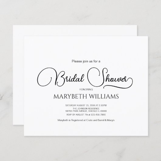 予算シンプルのエレガントブライダルシャワー (正面/裏面)