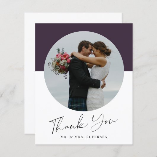 予算シンプルのスクリプ結婚ト写真のサンキューカード (正面/裏面)