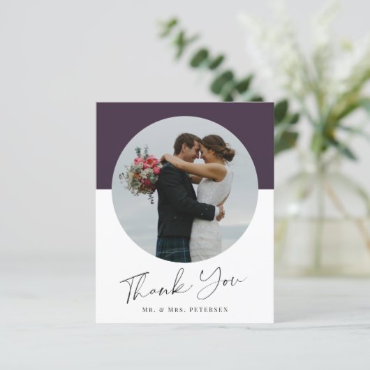 予算シンプルのスクリプ結婚ト写真のサンキューカード (スタンド正面)