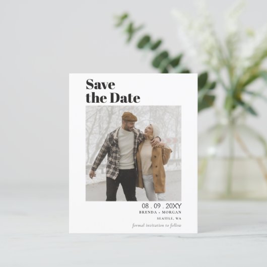 予算シンプルのモダン写真日付カードの保存 (スタンド正面)